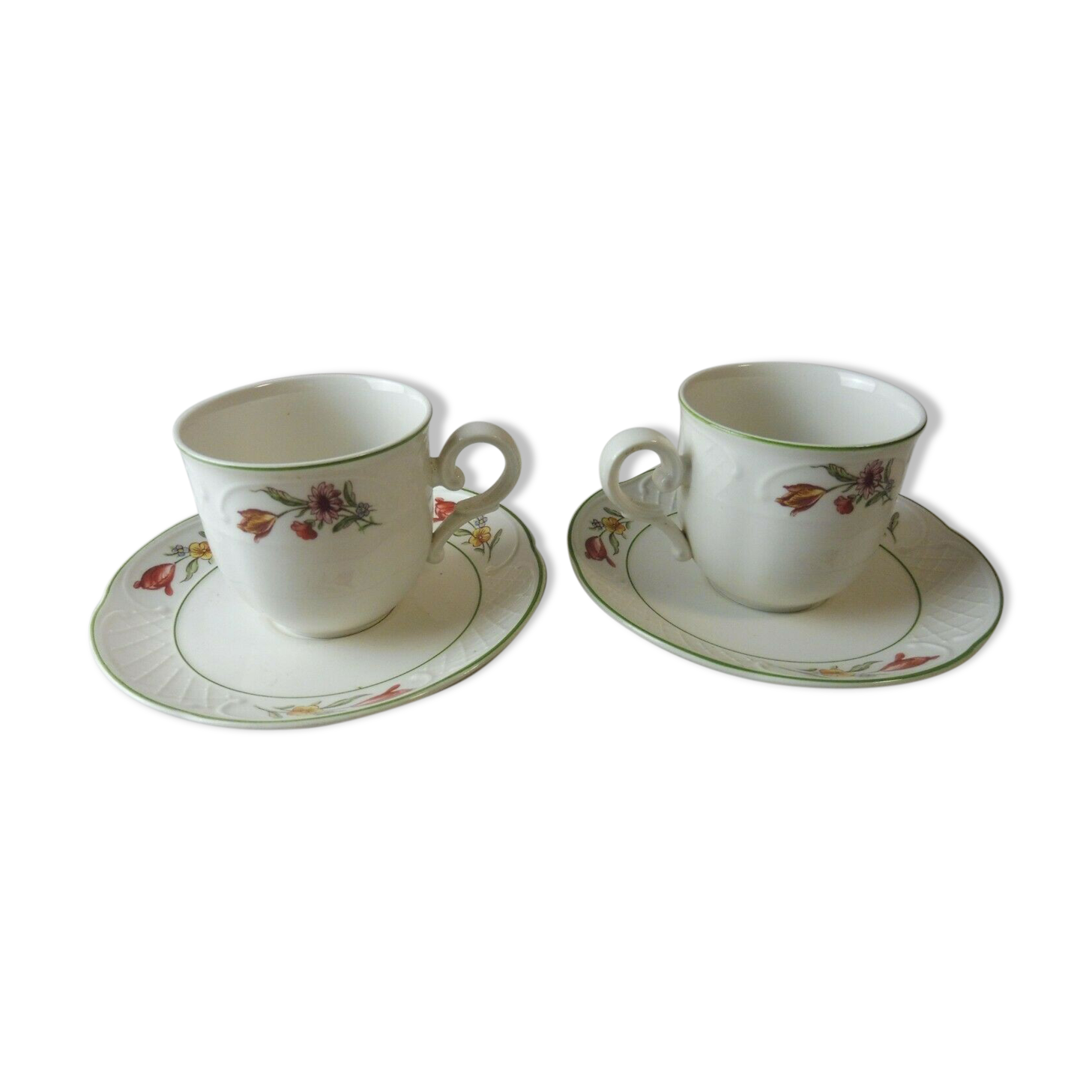 Anciennes tasses et sous tasses, tulipe, en céramique, Villeroy & Boch