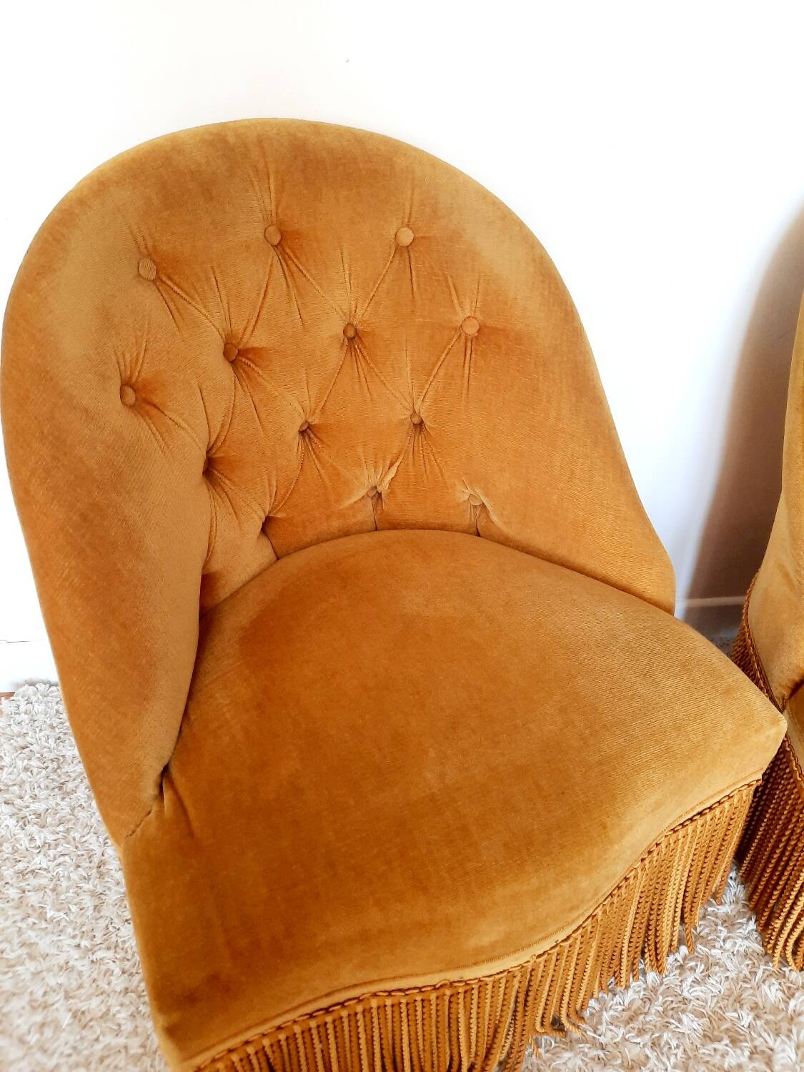 Paire fauteuil crapaud velour raz doré