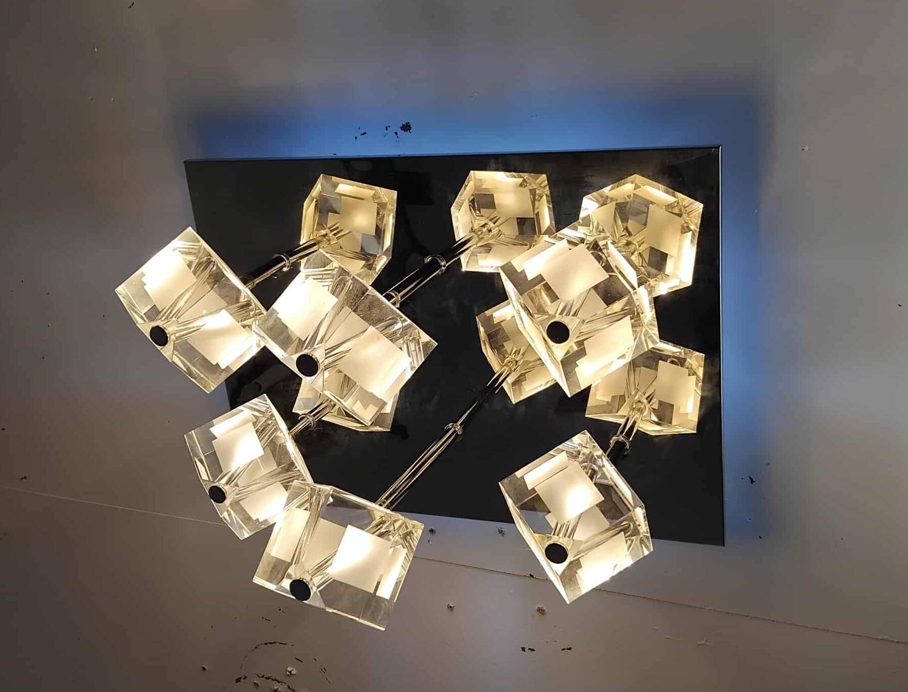Plafonnier 70/80's inox 6 cubes en verre
