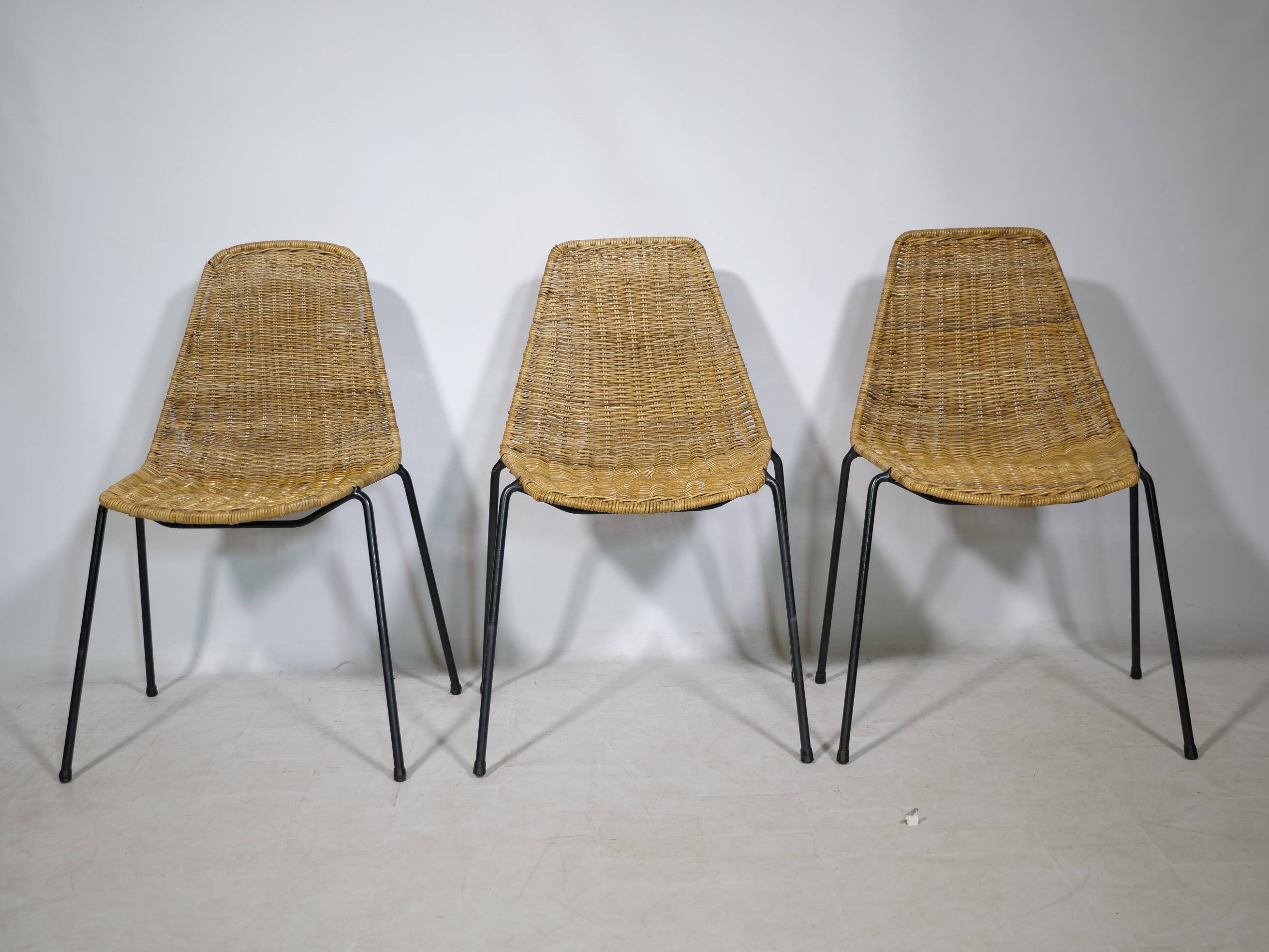 Set of 3 Basket Chairs by Franco Legler, Wicker and Metal, 1960s