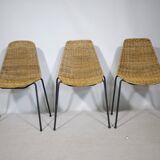 Set of 3 Basket Chairs by Franco Legler, Wicker and Metal, 1960s