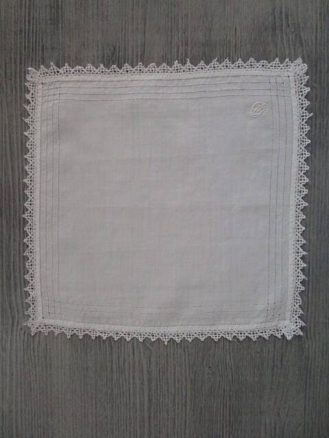 4 antique embroidered, monogrammed tea towels