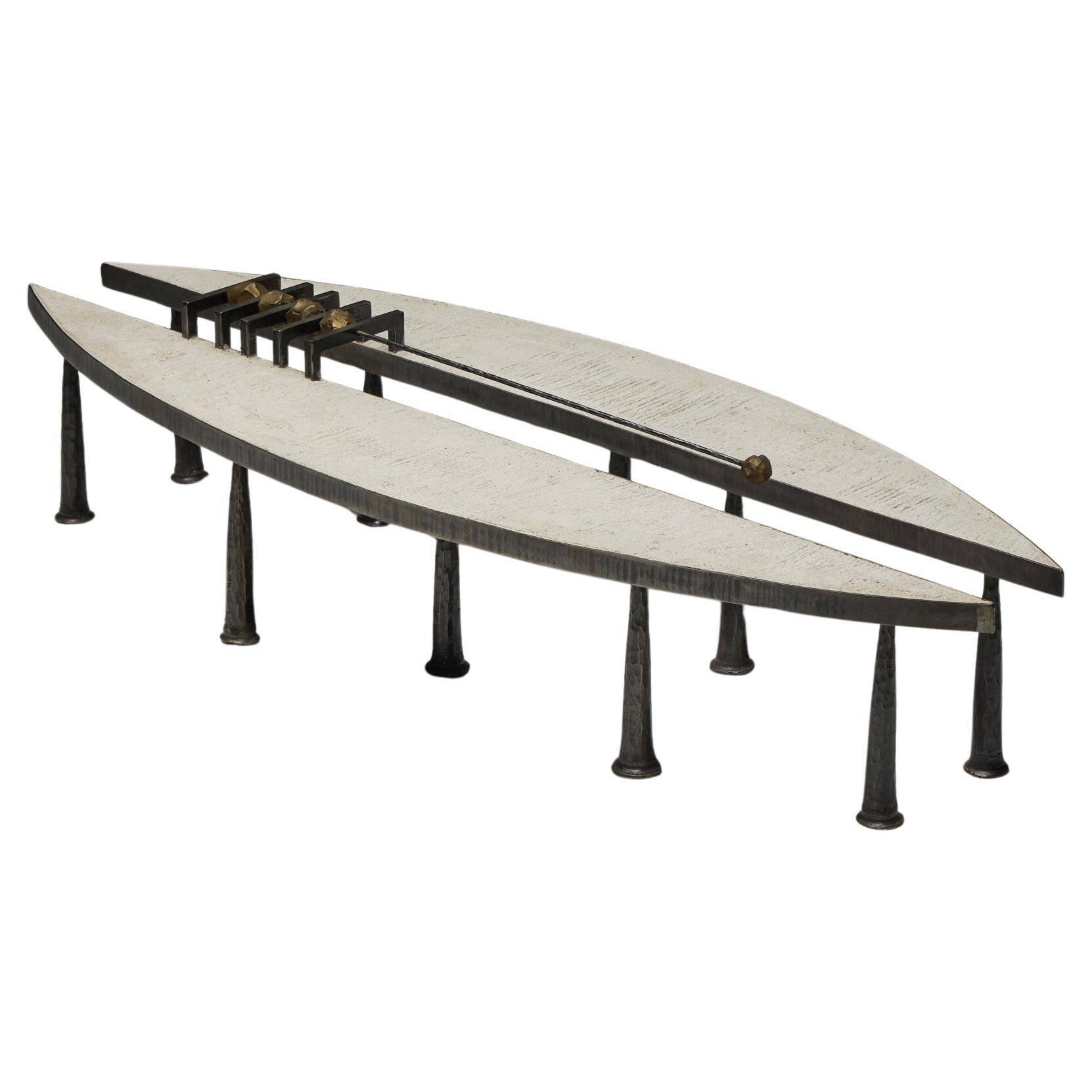 Thomas Serruys steel and stone brutalist coffee table, Belgium, 2019