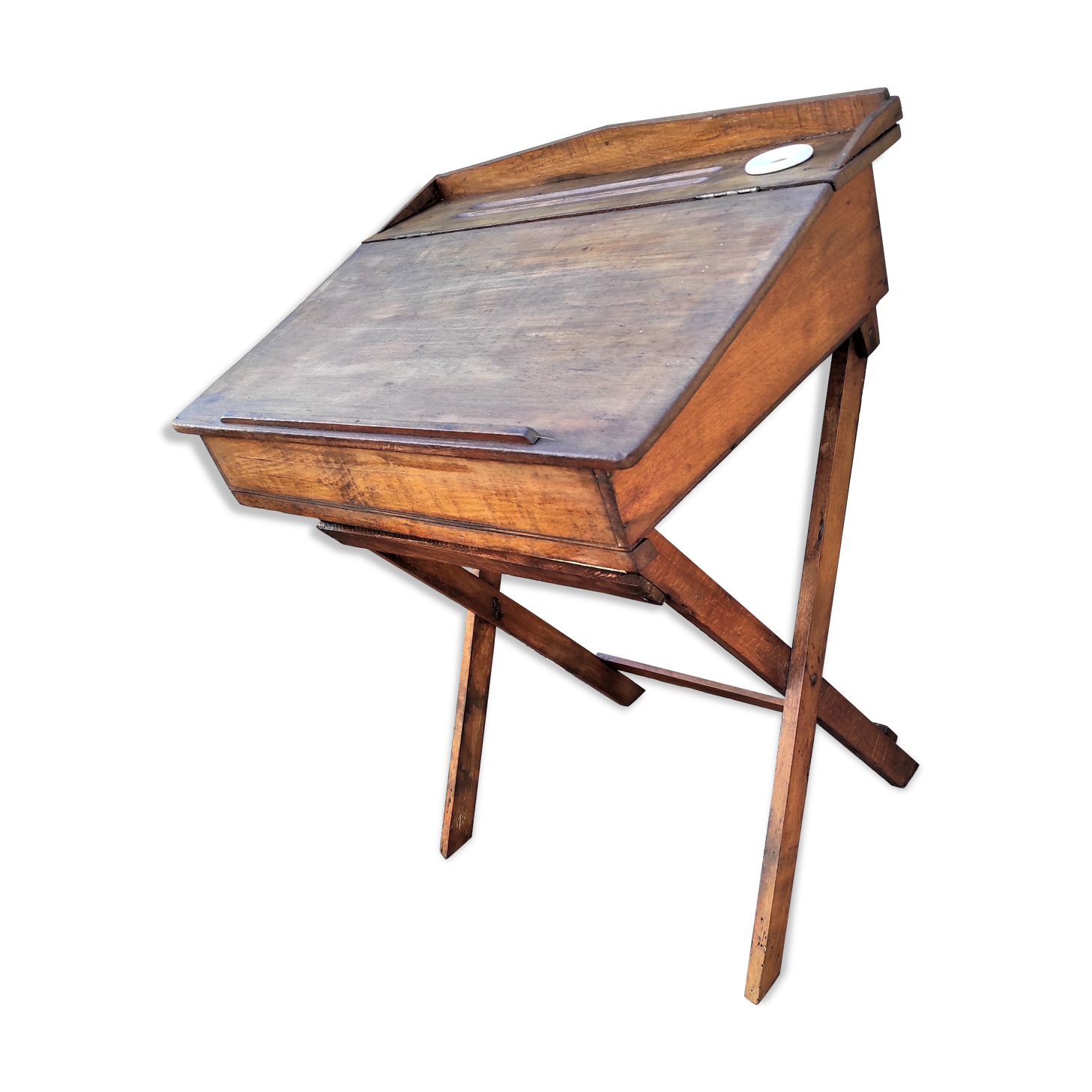Old Desk, Foldable School Table with its porcelain inkwell