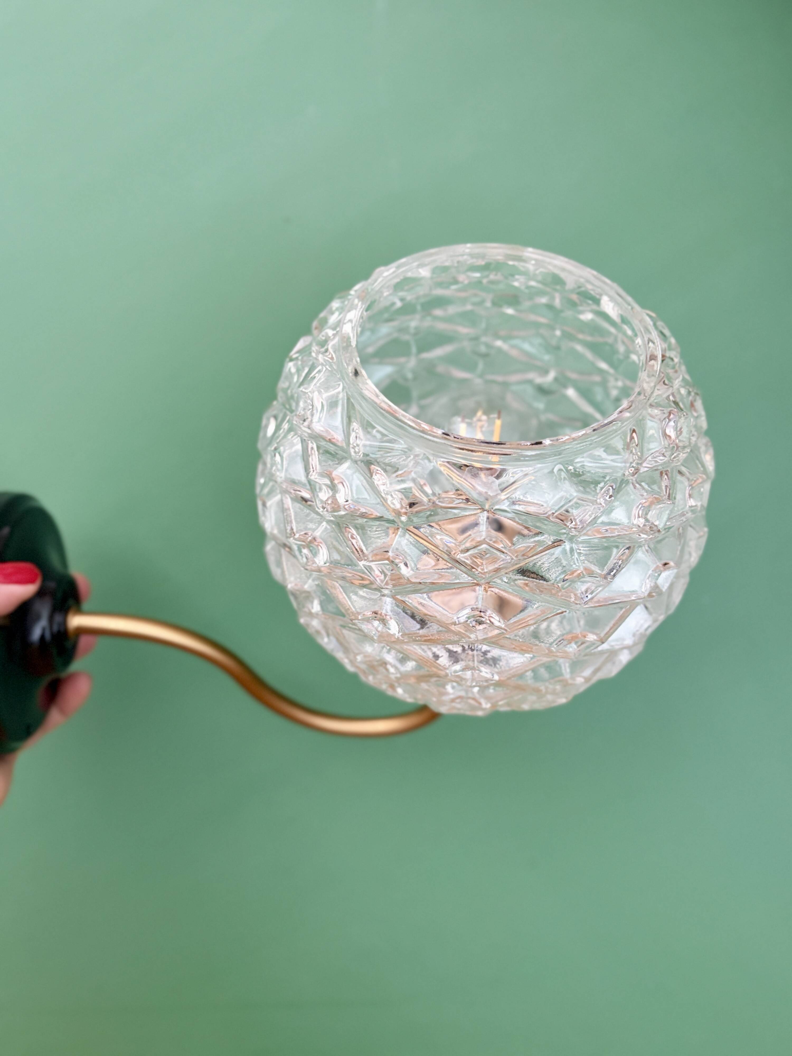 Swan neck vintage globe wall light in moulded glass