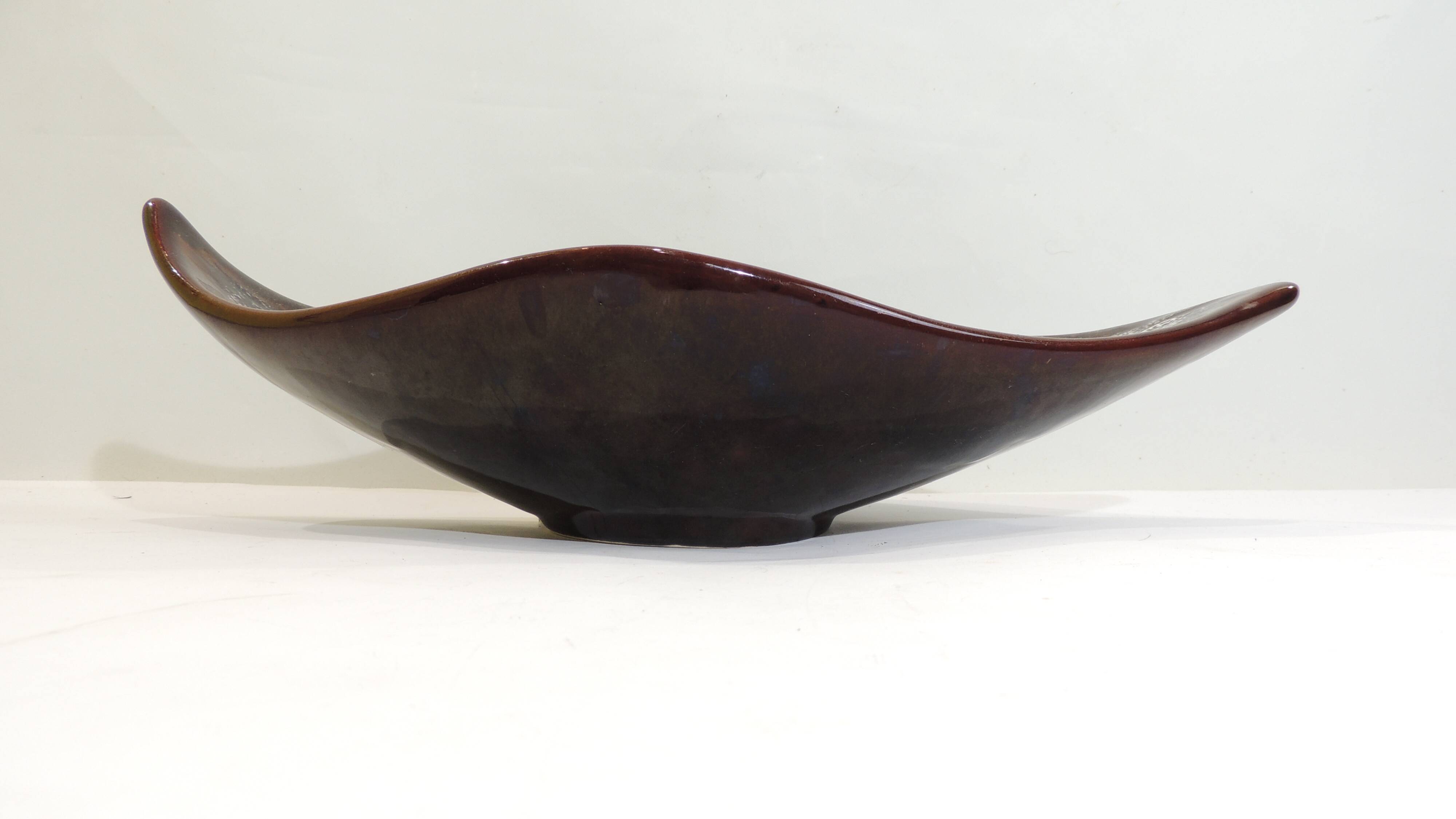 Vintage decorative dish in brown and yellow glazed ceramic from the 70s