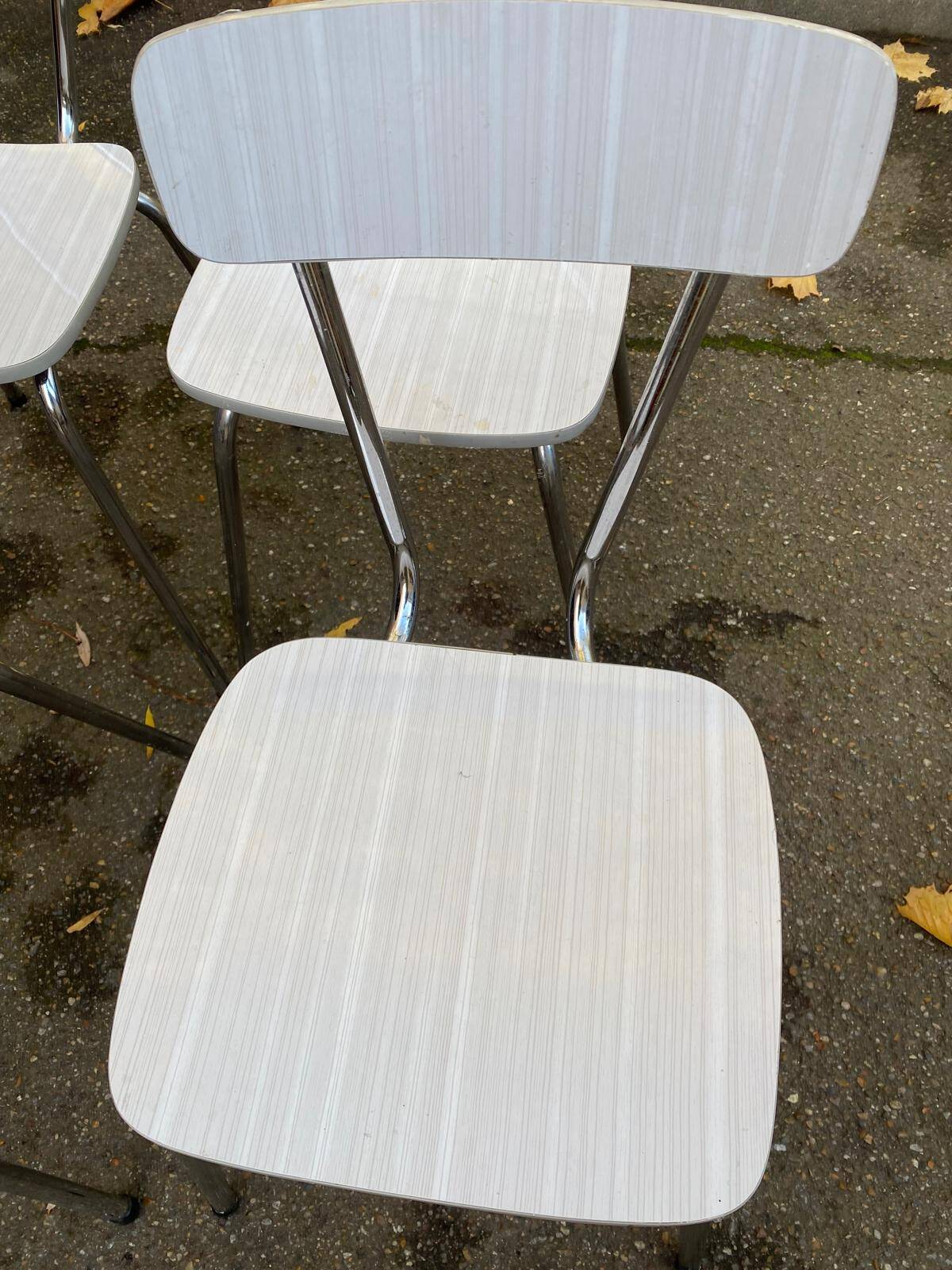 4 beige Formica and steel kitchen chairs from the 1970s