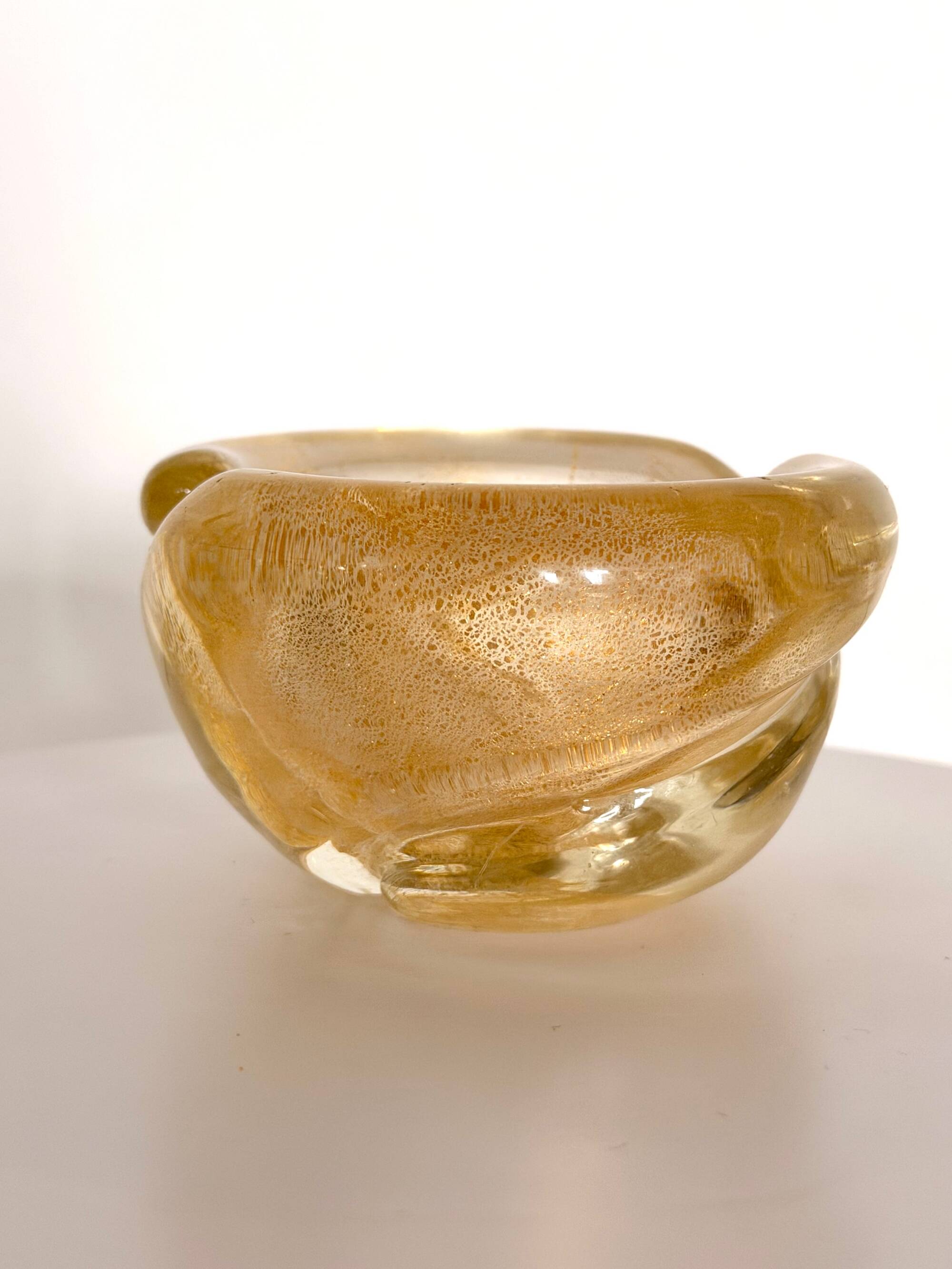 Vintage Thick Murano Glass Ashtray - Catchall with Gold Leaf, Italy
