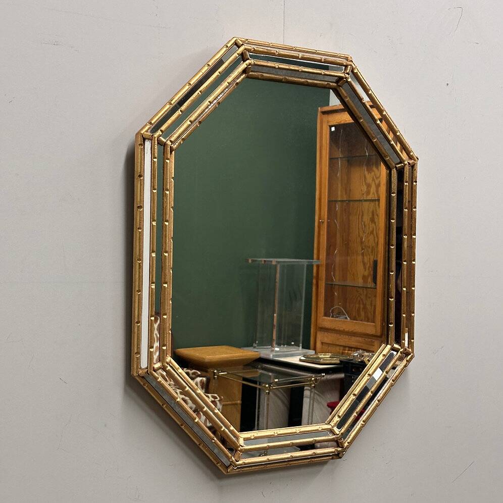 Vintage faux bamboo gilt mirror, 1980s.