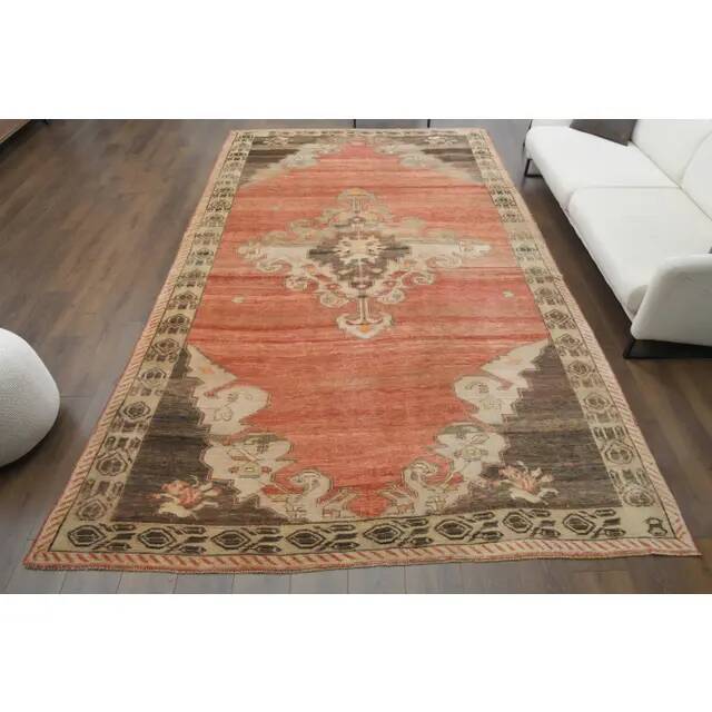 1970s Vintage Turkish Oushak Handmade Wool Cotton Red Area Rug 235x392