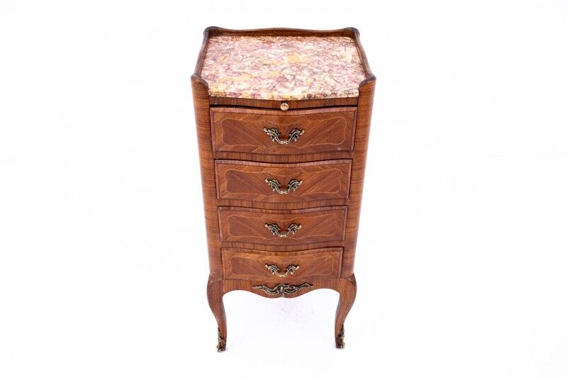 Antique small chest of drawers with marble top, France, circa 1930