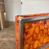 Vintage box in orange alabaster and chrome metal, Italy 1970s