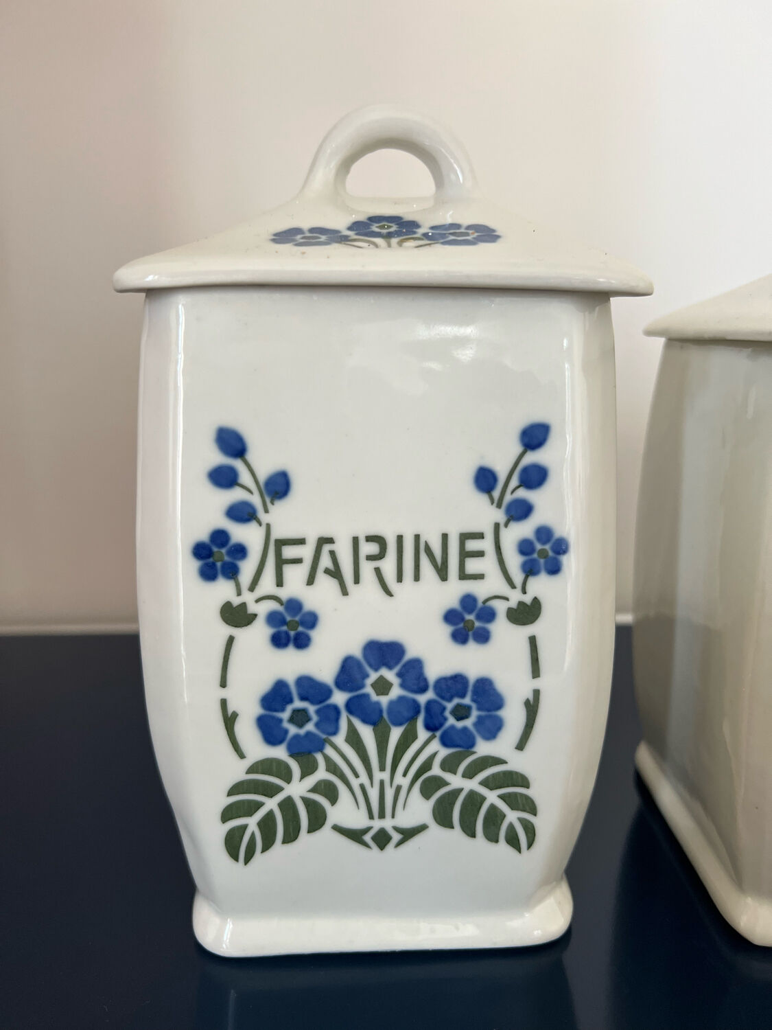 Série pots à épices faïence de Saint-Uze fleurs bleues