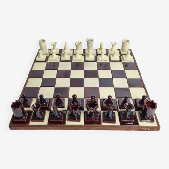 Original chess set in glazed terracotta, signed and numbered