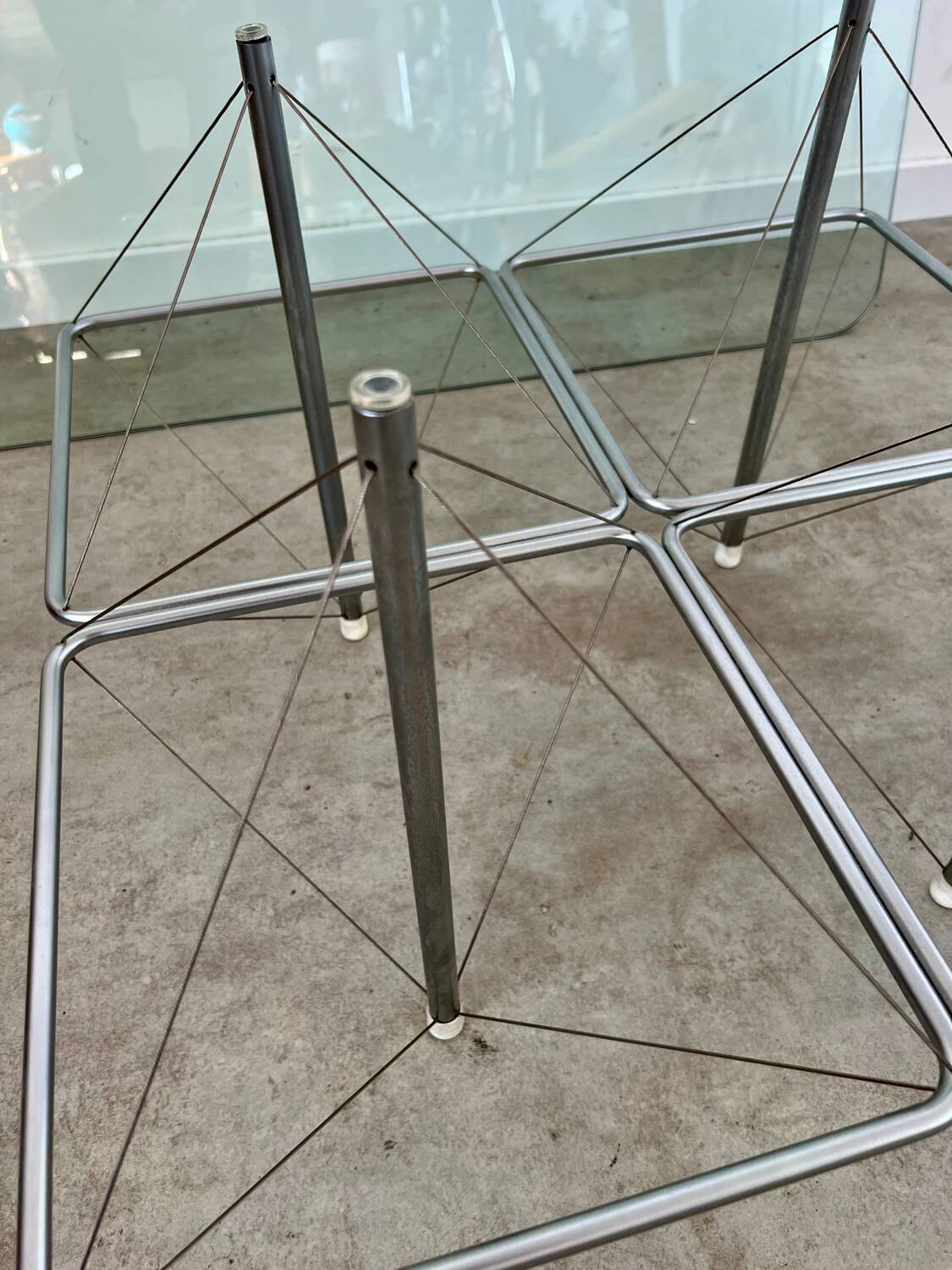 Old Italian design architectural coffee table from the 70s vintage glass and metal