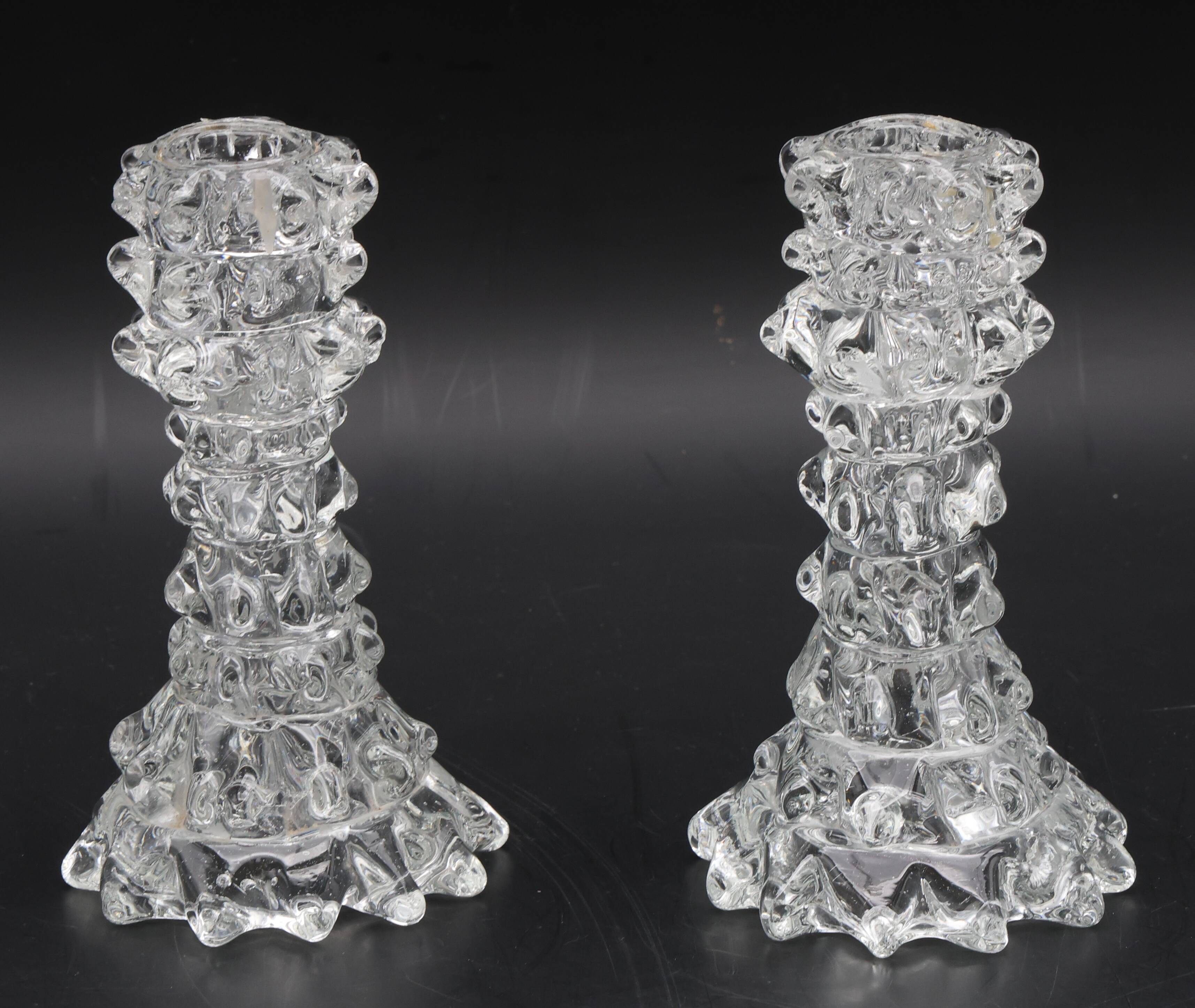 Set of 2 Candle holder in Murano Rostrato Glass by Barovier e Toso, 1950