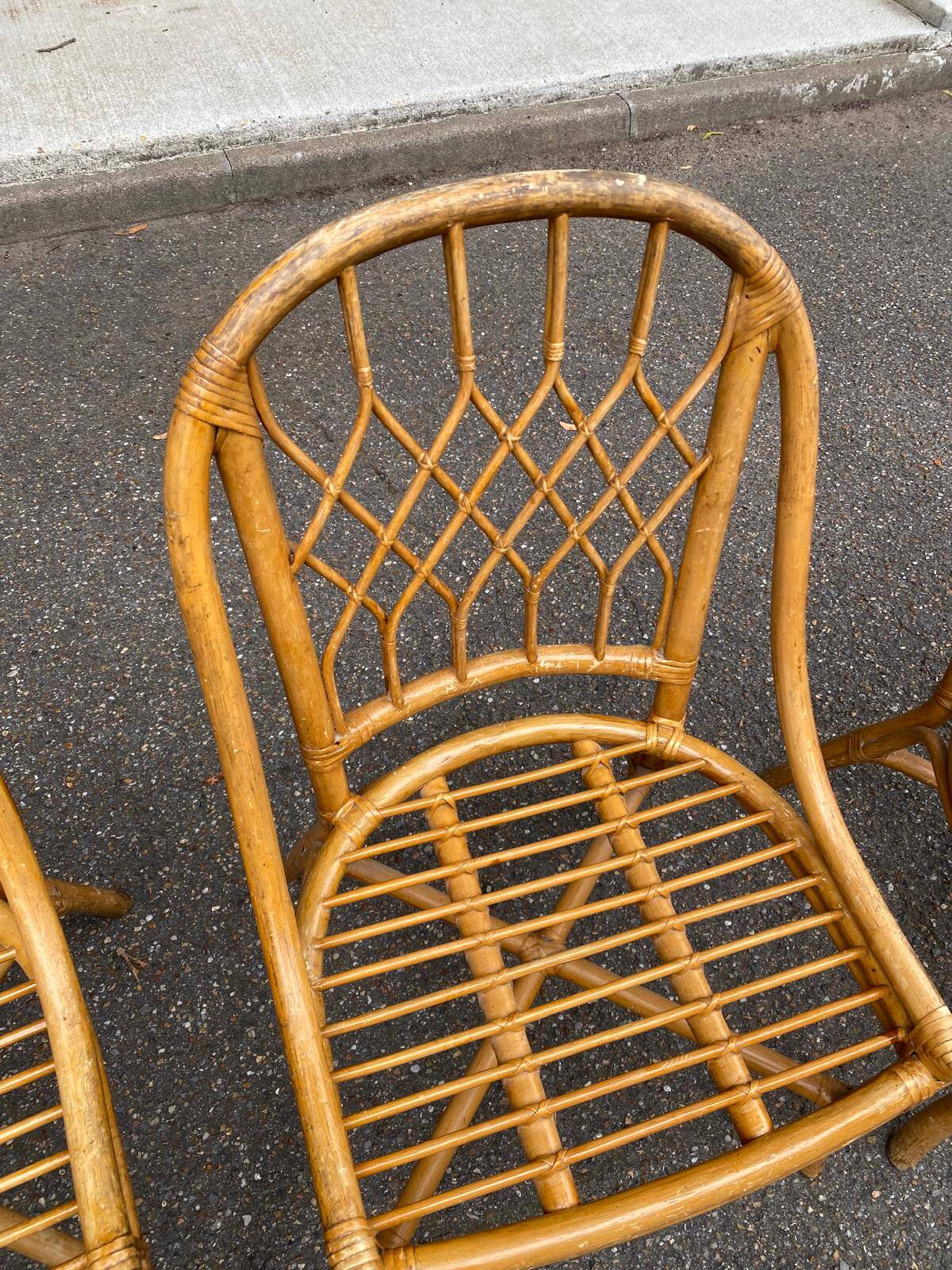 4 bamboo, rattan and wicker gondola chairs from the 70s
