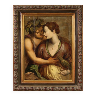 Antique Flemish painting on panel 17th century, Bacchus and Ariadne