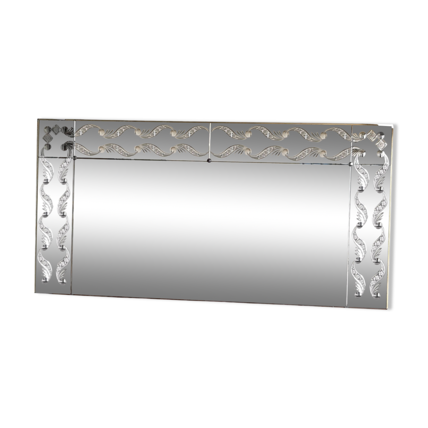 Grand miroir ancien dore circa 1950 verre biseaute cisele grave mirror mag