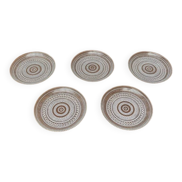 5 assiettes en verre finlandaises série Kastehelmi par Oiva Toikka pour Iittala