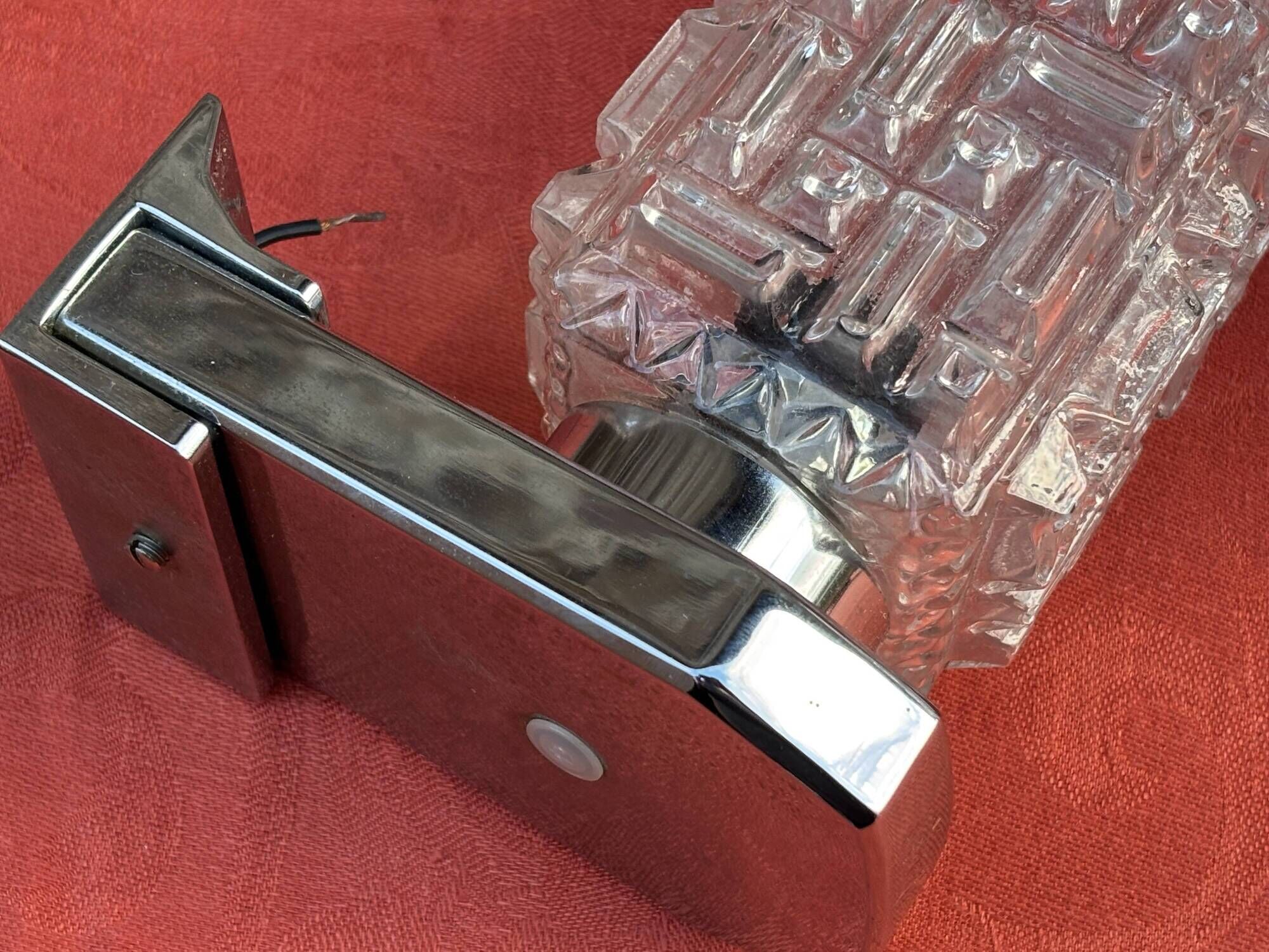 Pair of Vintage Mid-century Wall Sconces 1960s Chrome and Glass