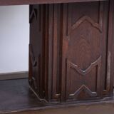 Restored Art Deco Dining Table, Oak, Copper Plating, Glass, Czech, 1930s