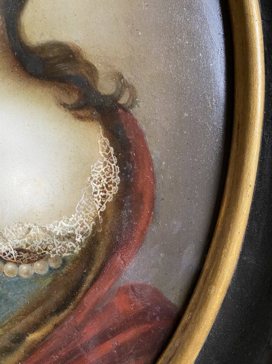 Oil on copper, female portrait, late 17th century.