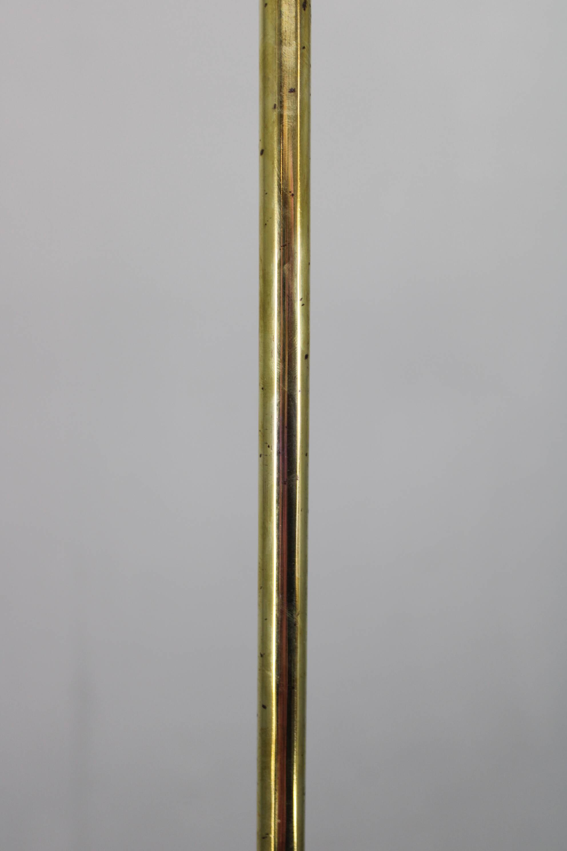 Art Deco brass and aluminum chandelier with cream glass, Czechoslovakia 1930s