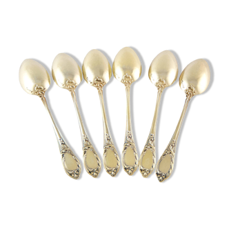 Set of 6 mocha spoons in solid silver vermeil, 19th century