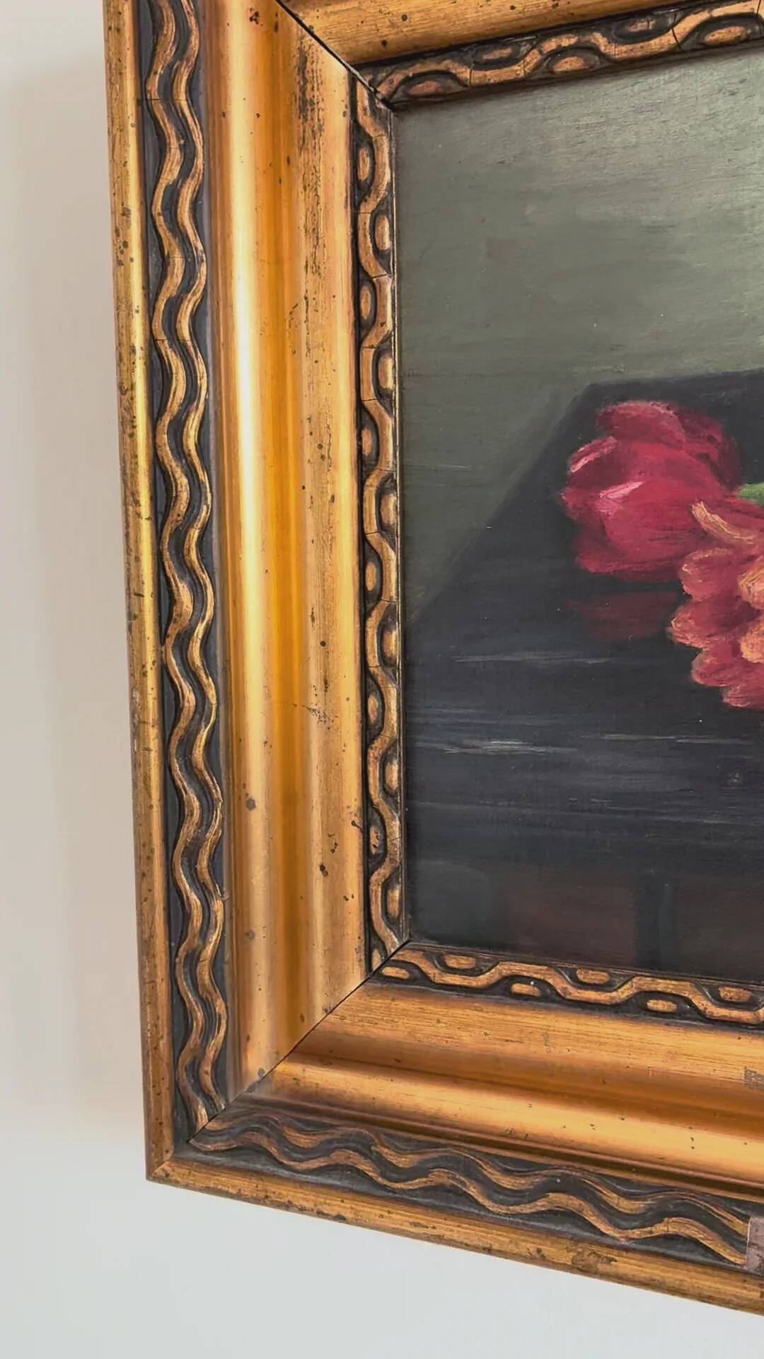 Peinture à l'huile, nature morte de tulipes vintage