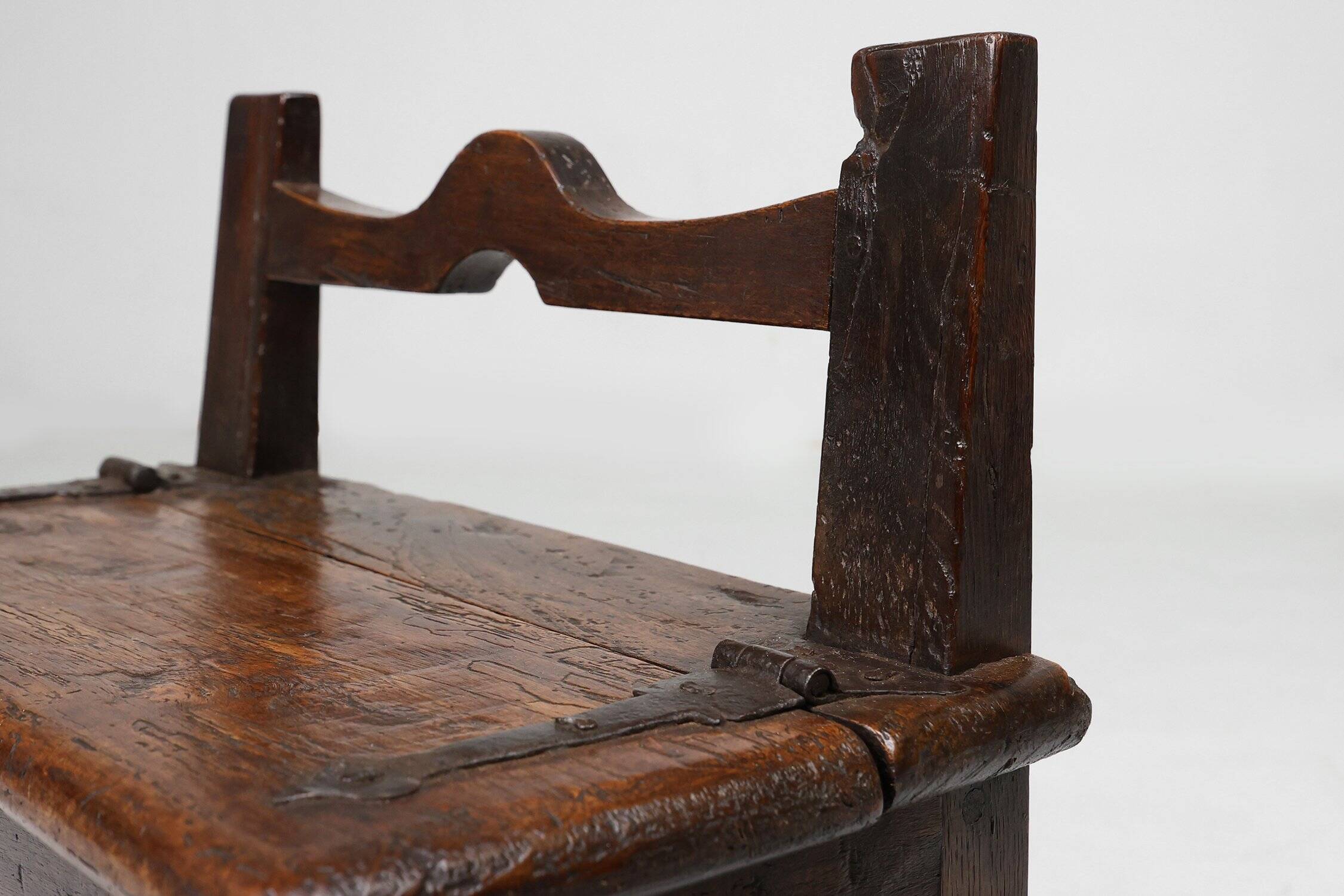 Antique French Wooden Stool with Storage