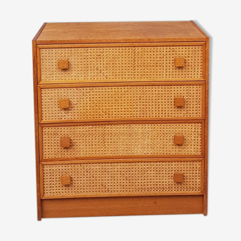 Mid century danish chest of drawers with wicker front