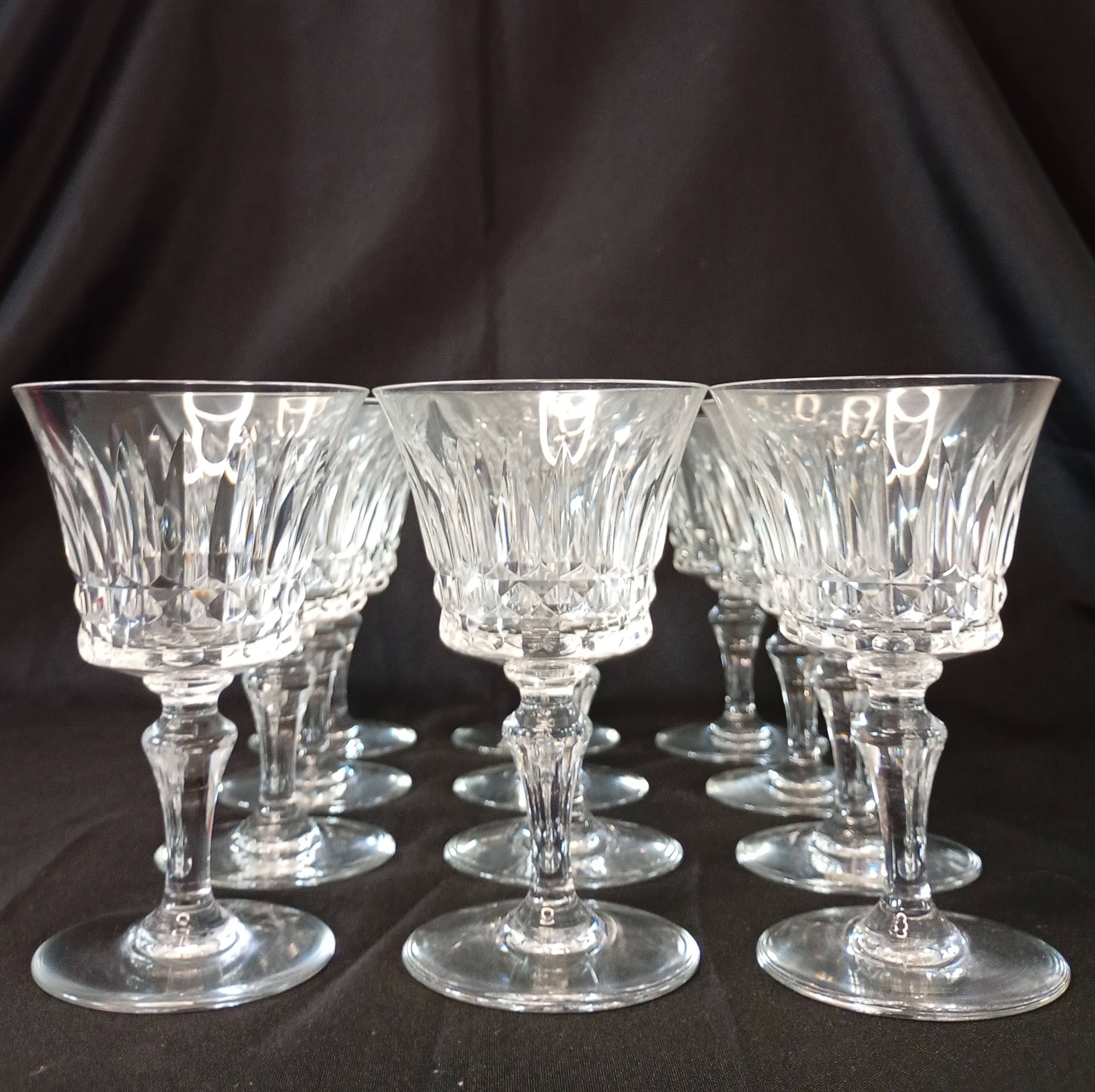 Set of 12 Baccarat Piccadilly Cut Crystal Red Wine Goblets
