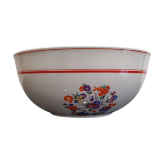 Vintage porcelain salad bowl with red edging and floral pattern Moulin des Loups