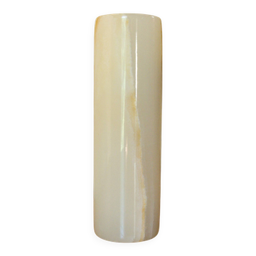 Vintage cylindrical vase in veined honey white onyx, 18 cm