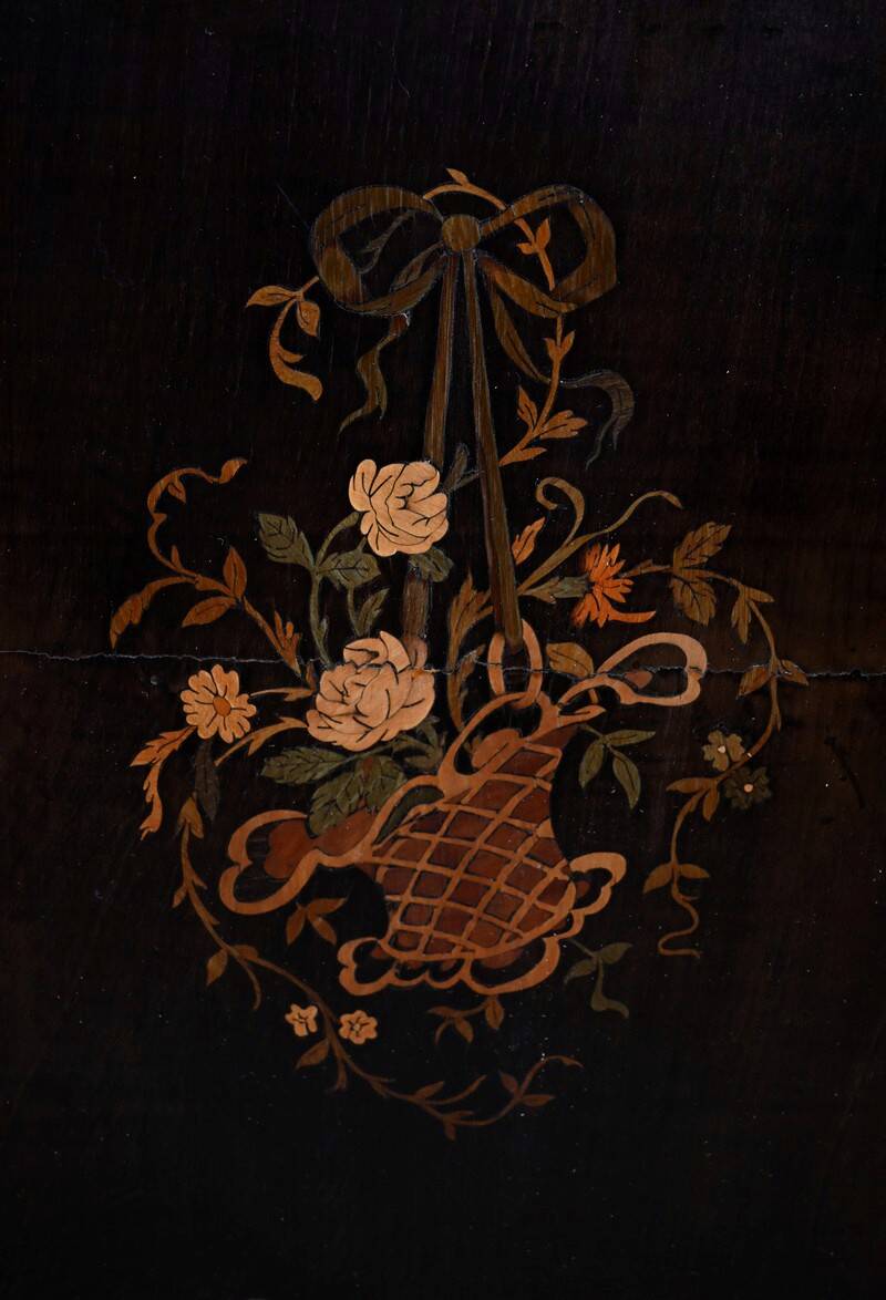 Showcase in precious wood marquetry, Louis XV Transition style.