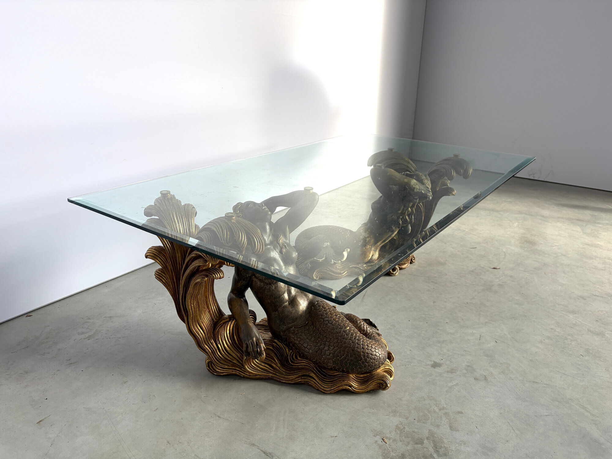 Vintage gilt wood mermaid coffee table, 1960s - Italy