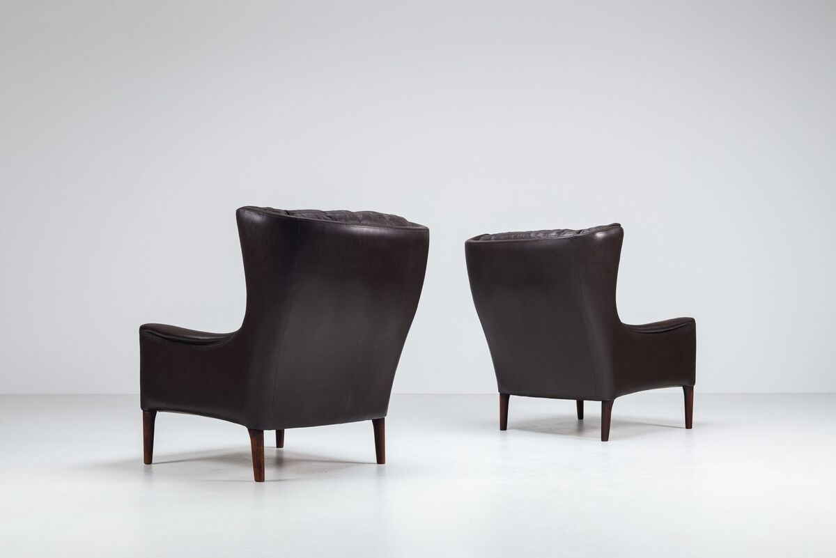Pair of Durlet lounge chairs brown leather Belgium 1960