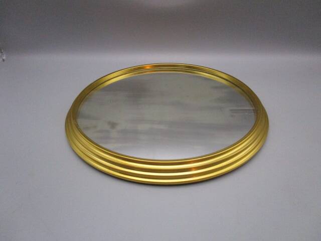 Plateau miroir ancien  - rebord en métal doré
