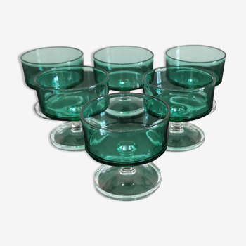 Lot de 6 coupes à champagne Cavalier Luminarc vert émeraude vintage