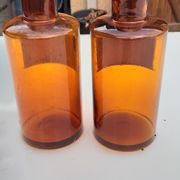 Pair of bottles at pharmacy glass labels porcelain 19th