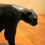 Art Deco Inspired Black Patinated Bronze Leopard Sculpture, 2020