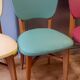 6 vintage chairs from the 50s/60s, wooden structure and skai covering.