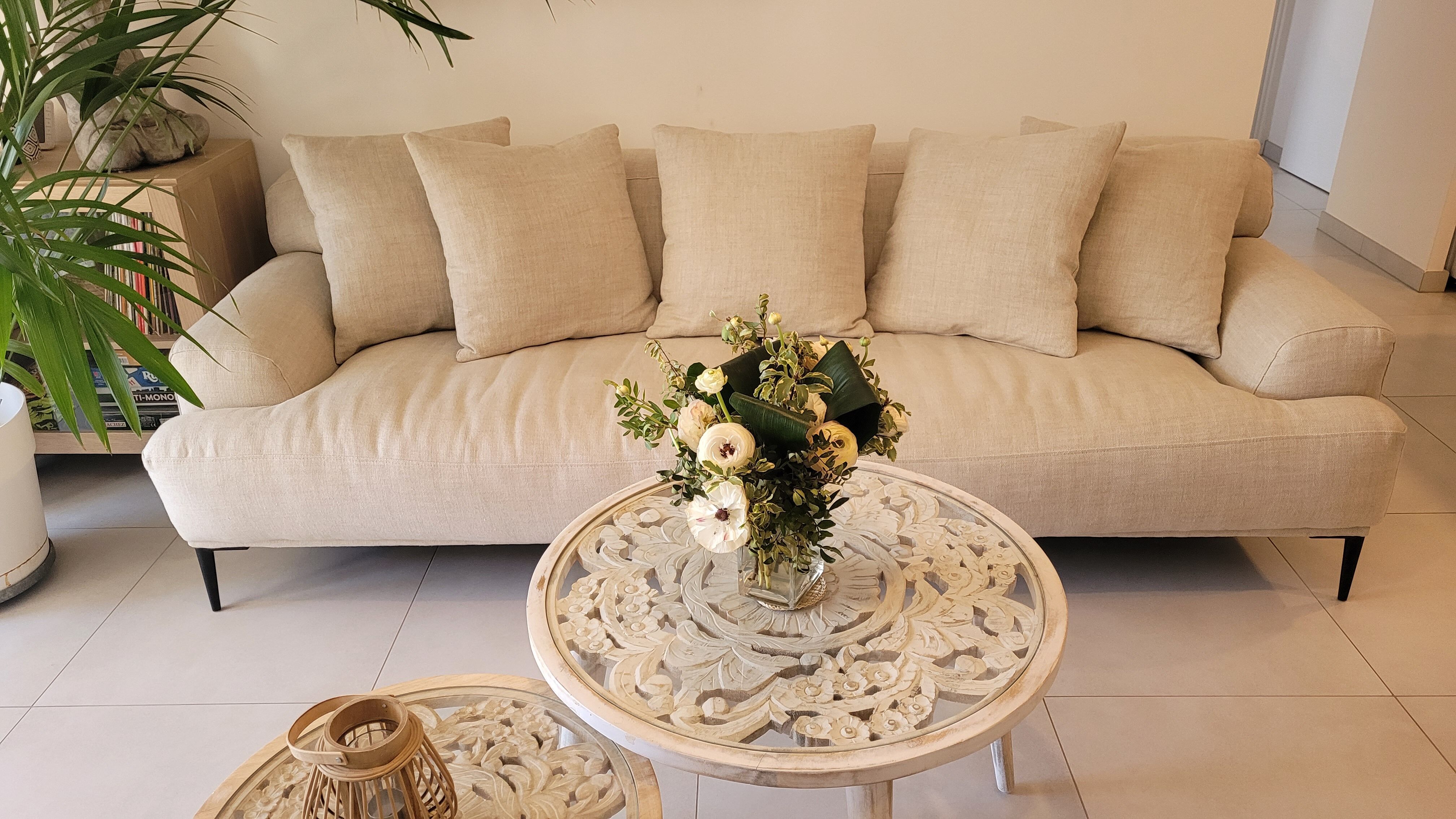 3-seater linen sofa - Natural - Habitat