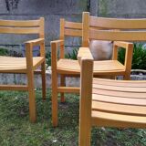 4 solid beech armchairs