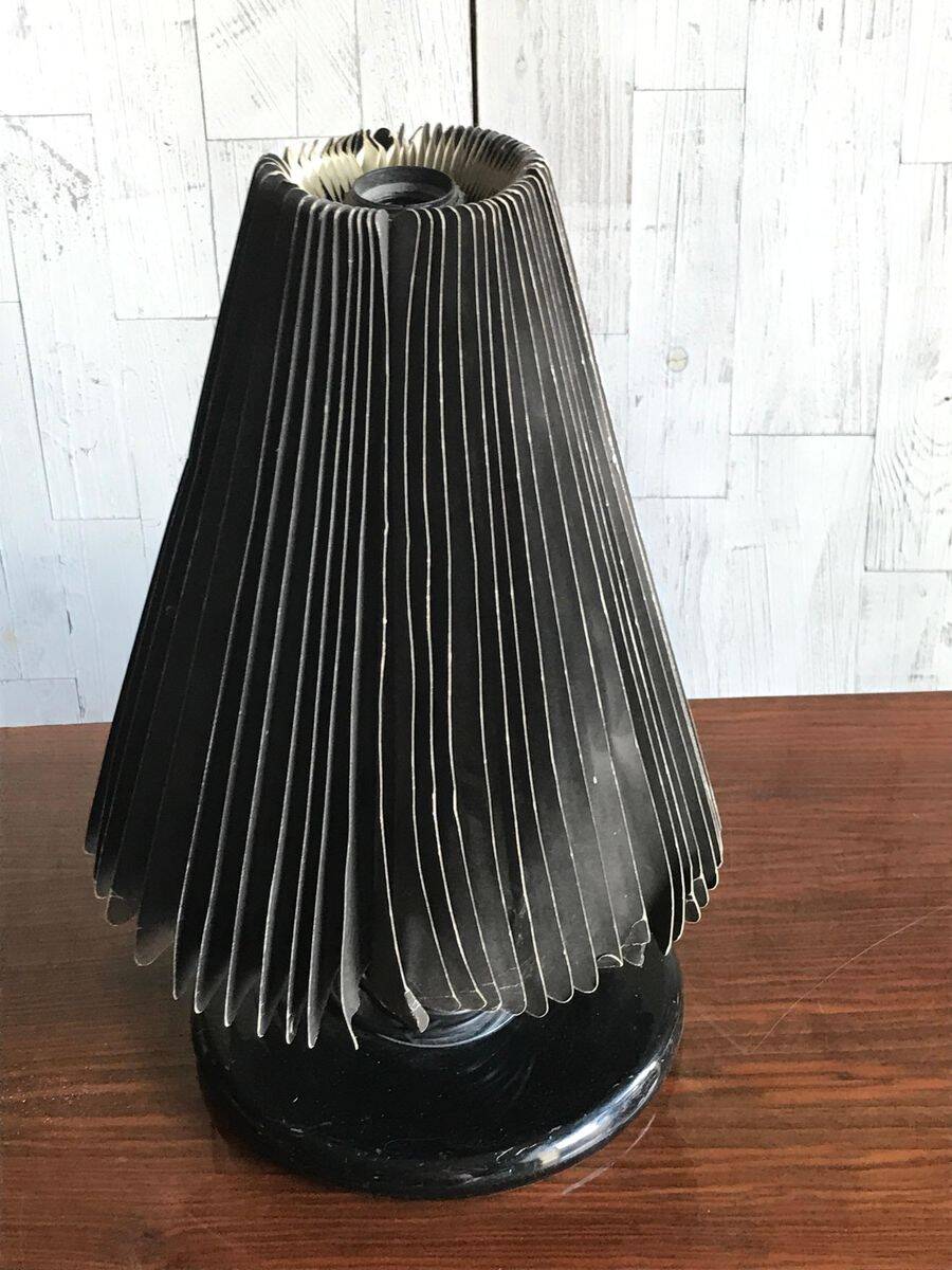 Black metal desk lamp with paper shade in Mid-Century style - 1950s, Czech Republic