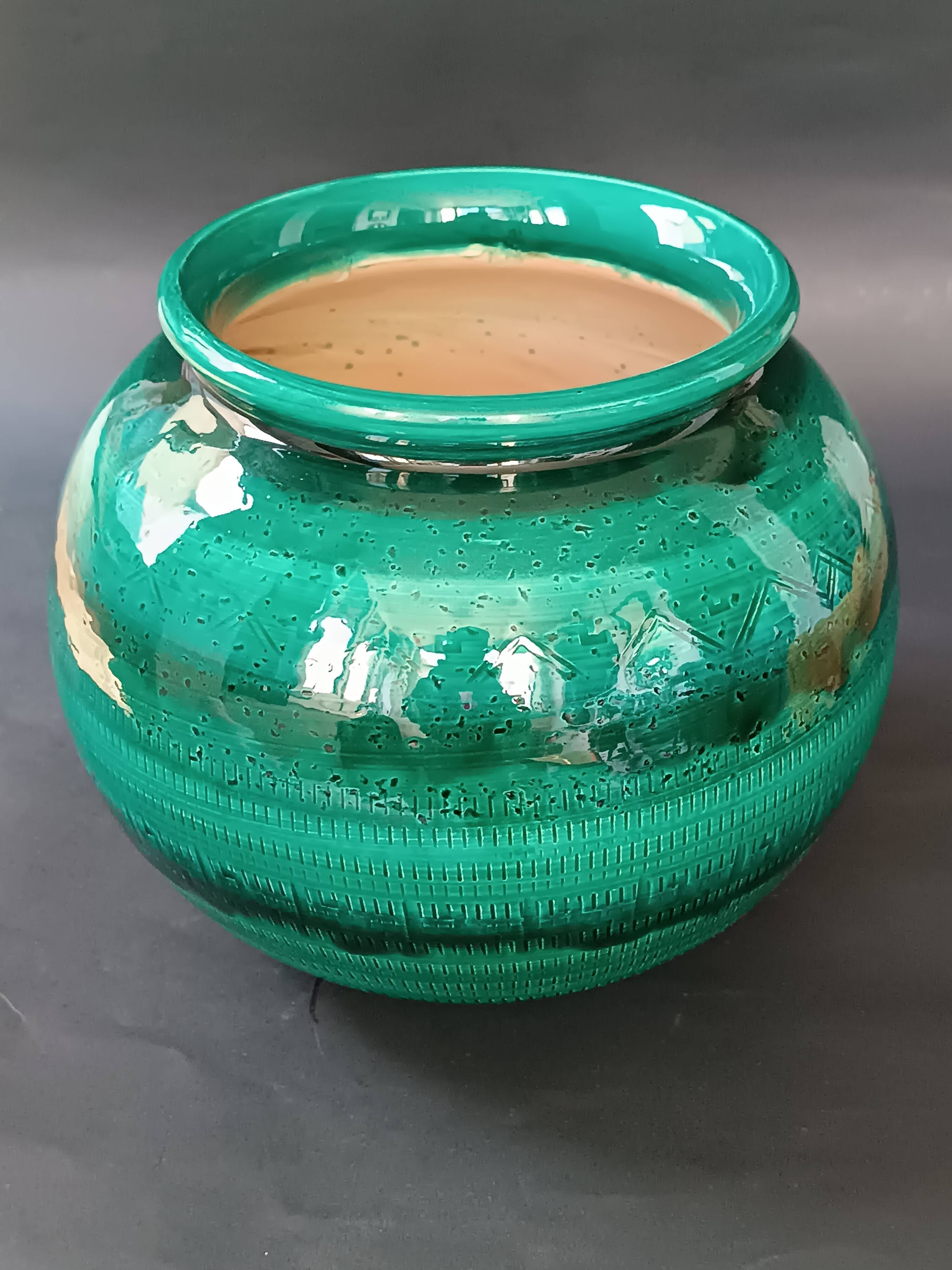 Round ceramic planter Rimini Bright Green Aldo Londi Bitossi 1970