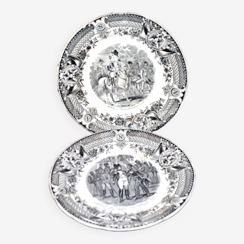 Set of 2 Napoleon talking plates in Opaque earthenware from Sarreguemines 8 and 11