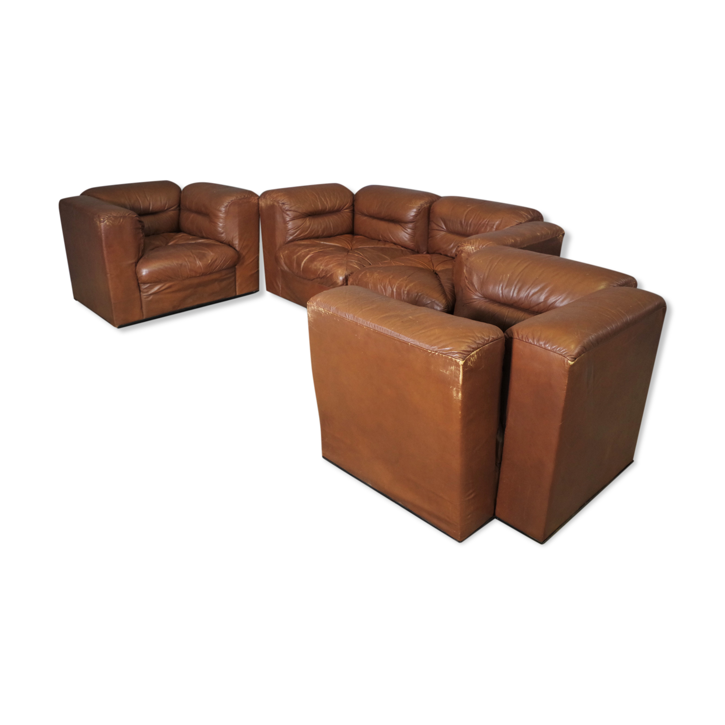 Cognac leather armchairs by BL Arredamenti, 1970s, set of 4