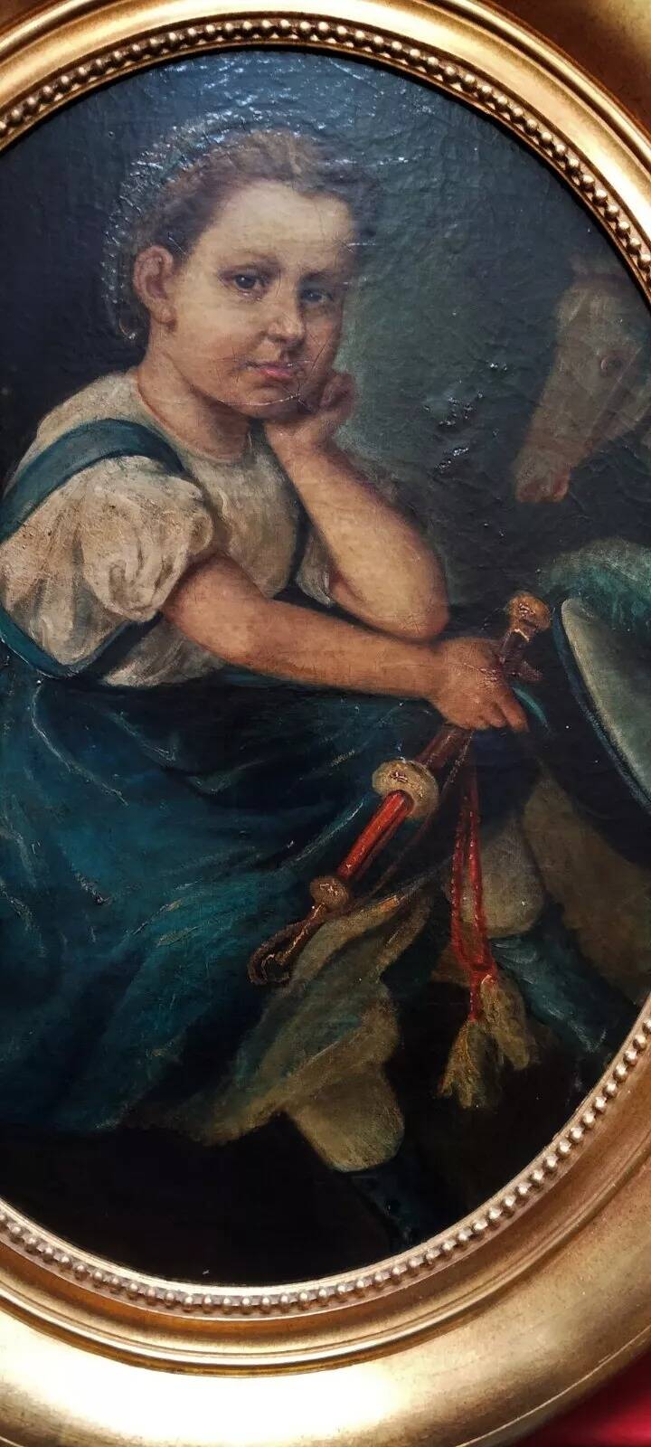 19th Century French Portrait Painting of Young Girl